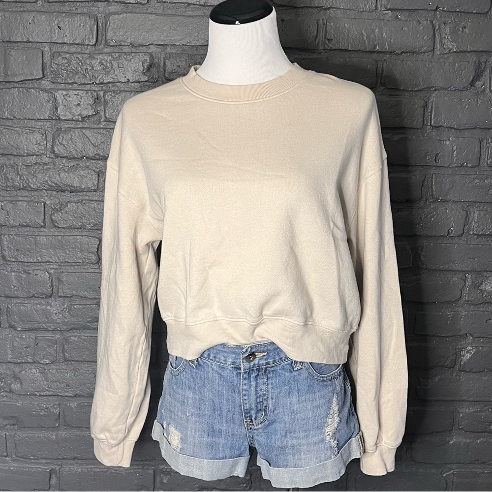 OLD NAVY Drop Shoulder Oversized Cropped Pullover Sweatshirt Sz Small Wish Bone
